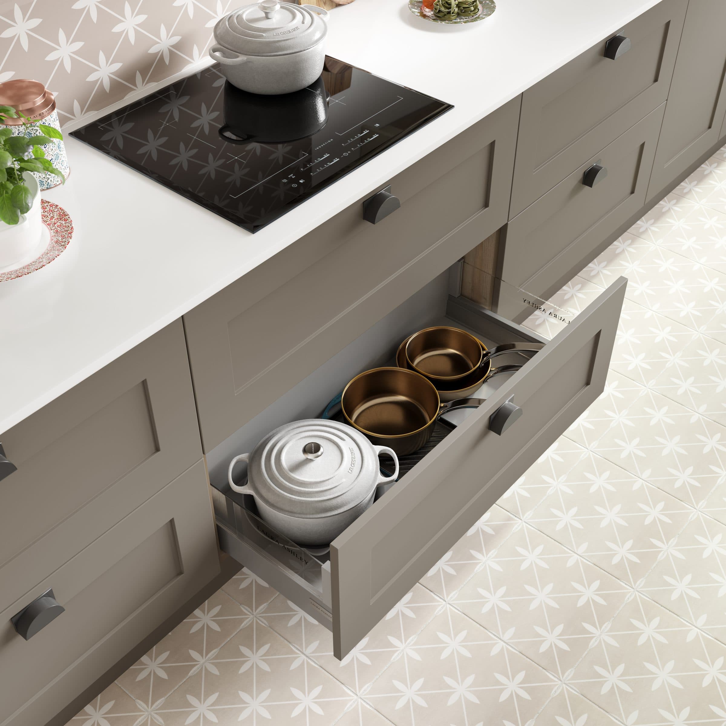 Chisworth Clay, drawer interior and hardware close-up