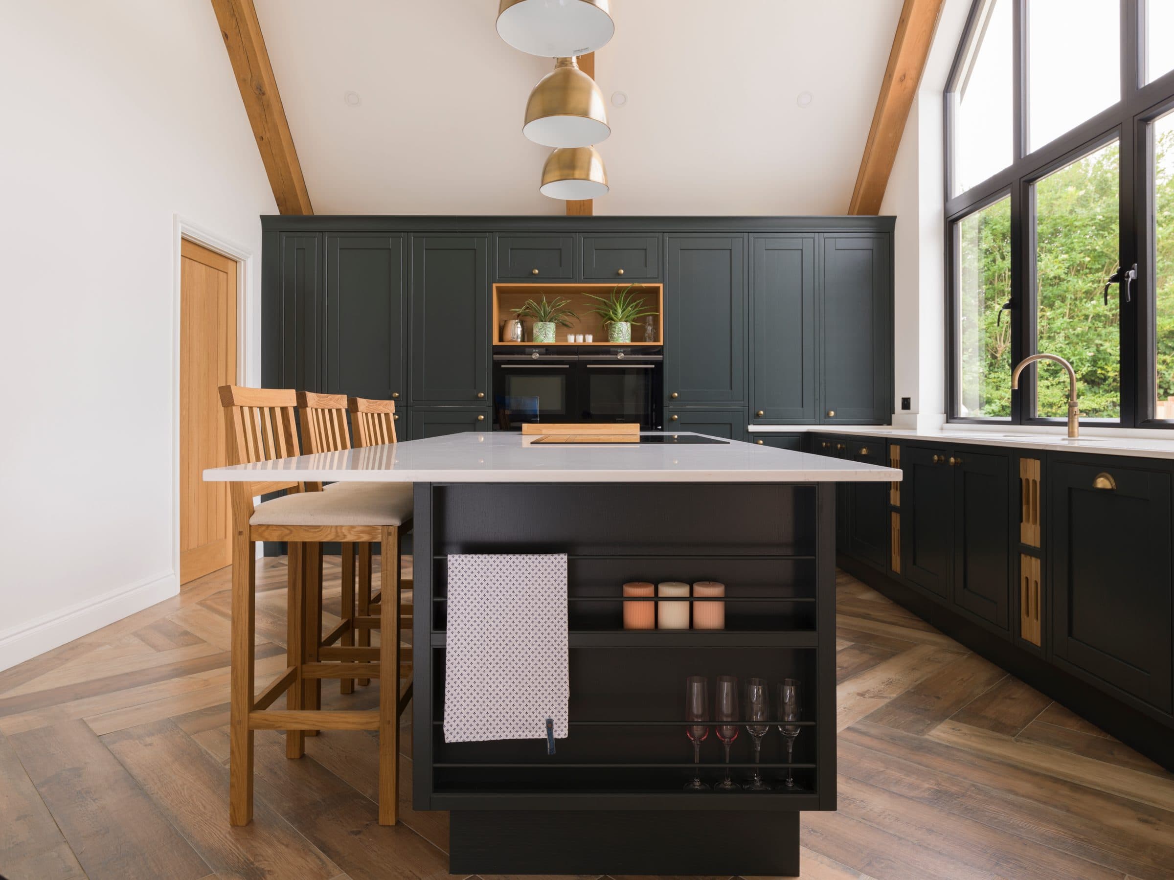 Harwood kitchen, full room view with natural light