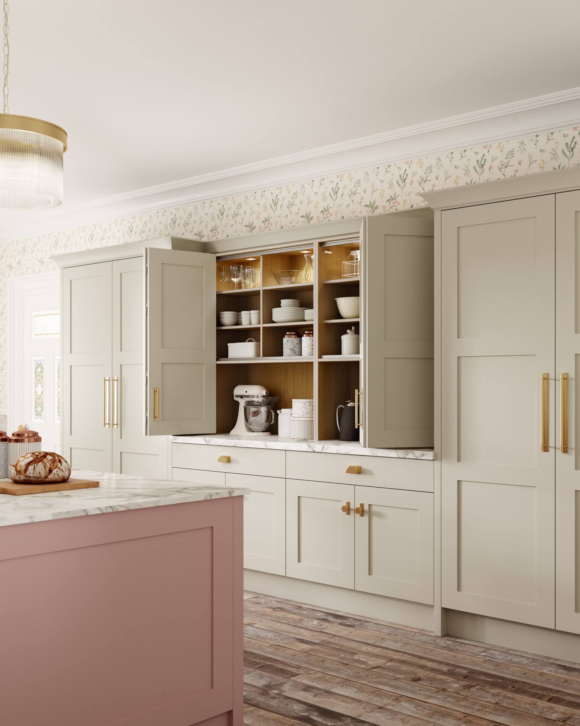 Mottram Dusky Pink and Harbour, two-tone contemporary detail